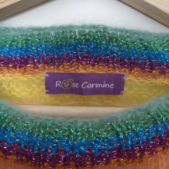 Rose Carmine Mohair Wool Sweater Poncho OS Tie Dye Rainbow Fall Winter - Picture 6 of 8